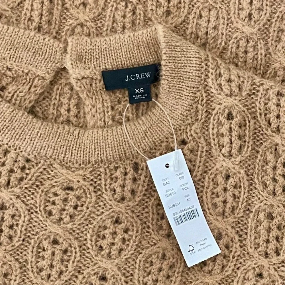 NWT!! J. CREW Balloon Sleeve Cable Knit Sweater Pale Clay Tan‎ Brown X-Small - Picture 12 of 15